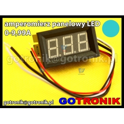 Amperomierz panelowy cyfrowy LED 0-9,99A NIEBIESKI obudowa