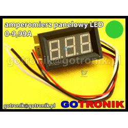 Amperomierz panelowy cyfrowy LED 0-9,99A ZIELONY obudowa