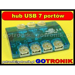 Hub USB 2.0 aktywny / 7 portów / + zasilacz