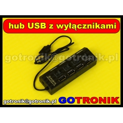 Hub USB 2.0 / 4 porty / aktywny / z wyłącznikami
