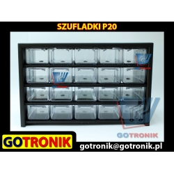 P20 Szafka metalowa zawierająca 20 transparentnych szufladek