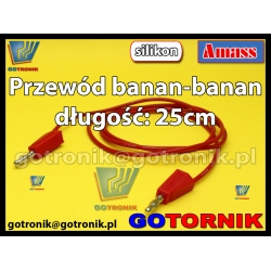 Przewód pomiarowy banan - banan 15A długość: 25cm SILIKONOWY czerwony