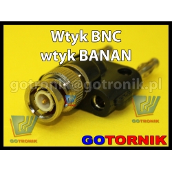 Adapter - przejściówka wtyk BNC na 2x wtyk banan 4mm
