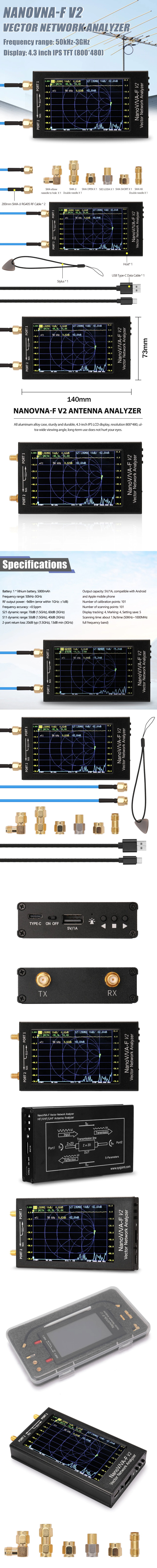 NanoVNA-F V2 analizator sieci wektorowej 50kHz - 3GHz S-A-A-2 NanoVNA V2