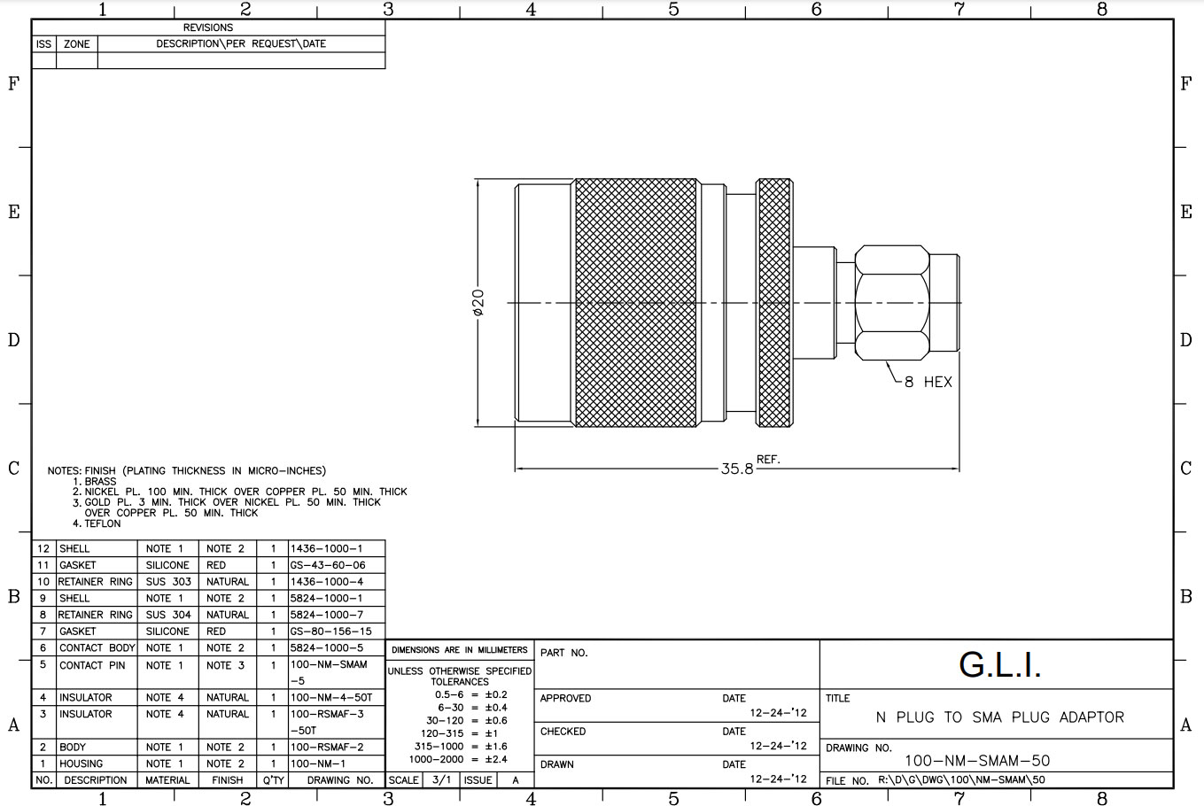 Adapter wtyk SMA na wtyk N 100-NM-SMAM-50 GOLDEN LOCH