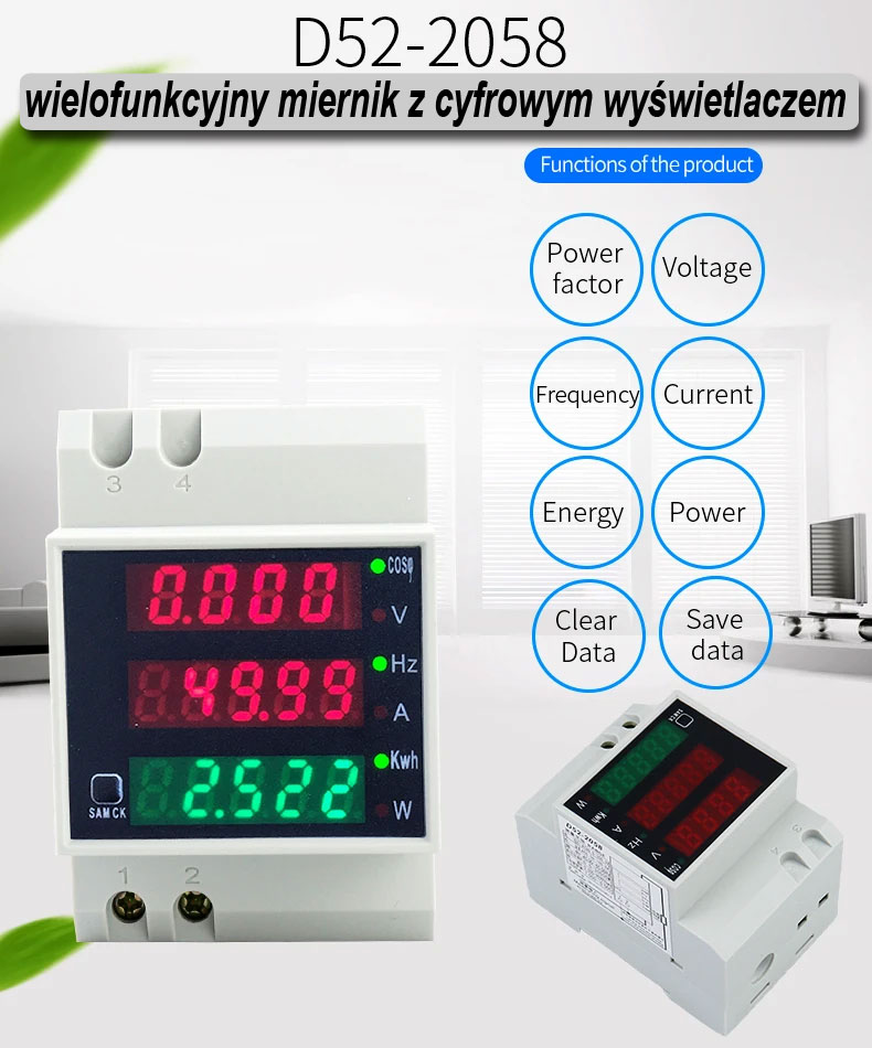 Miernik wielofunkcyjny D52-2058 AC 200V-450V 100A na szynę DIN