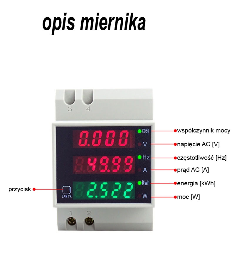 Miernik wielofunkcyjny D52-2058 AC 200V-450V 100A na szynę DIN