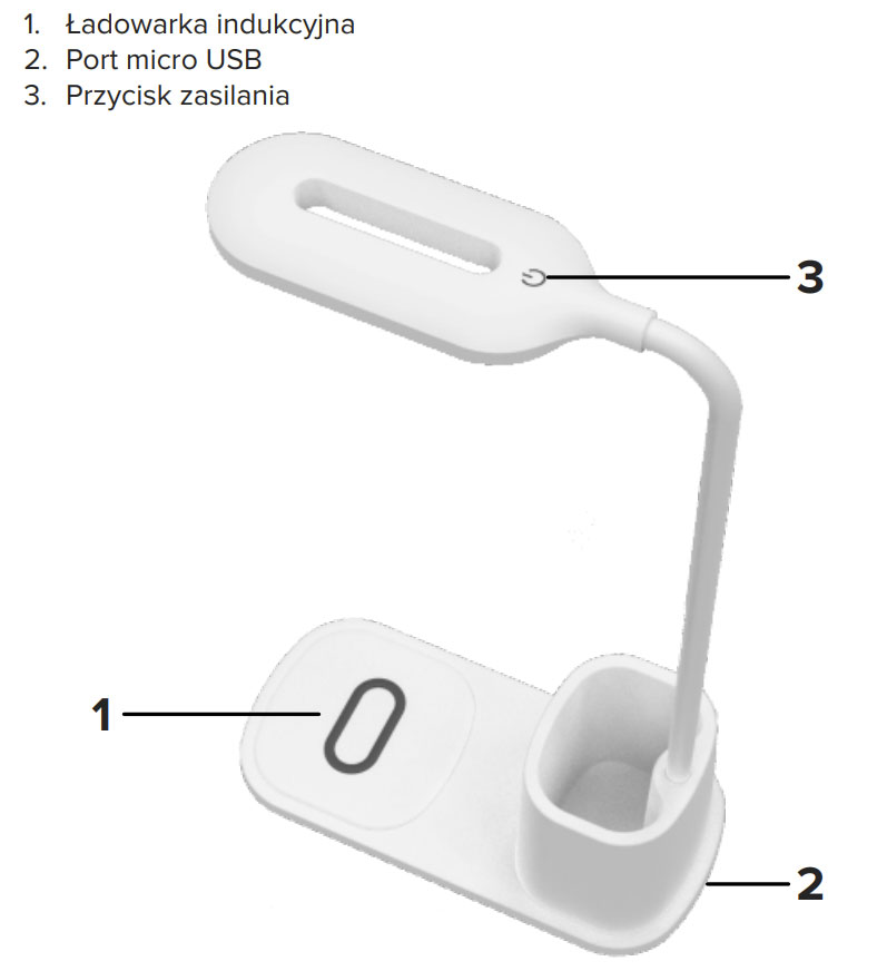 Lampka LED na biurko z ładowarką indukcyjną biała RB-6302-W 5901890066839 