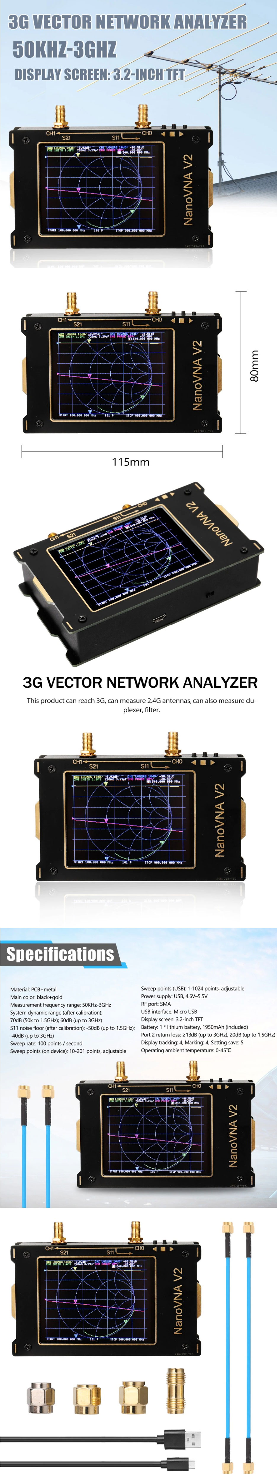 NanoVNA-F V2 analizator sieci wektorowej 50kHz - 3GHz S-A-A-2 NanoVNA V2 