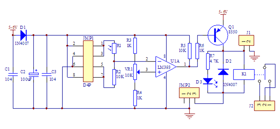 Przekaźnik sterowany światłem - zestaw KIT schemat ideowy BTE-243