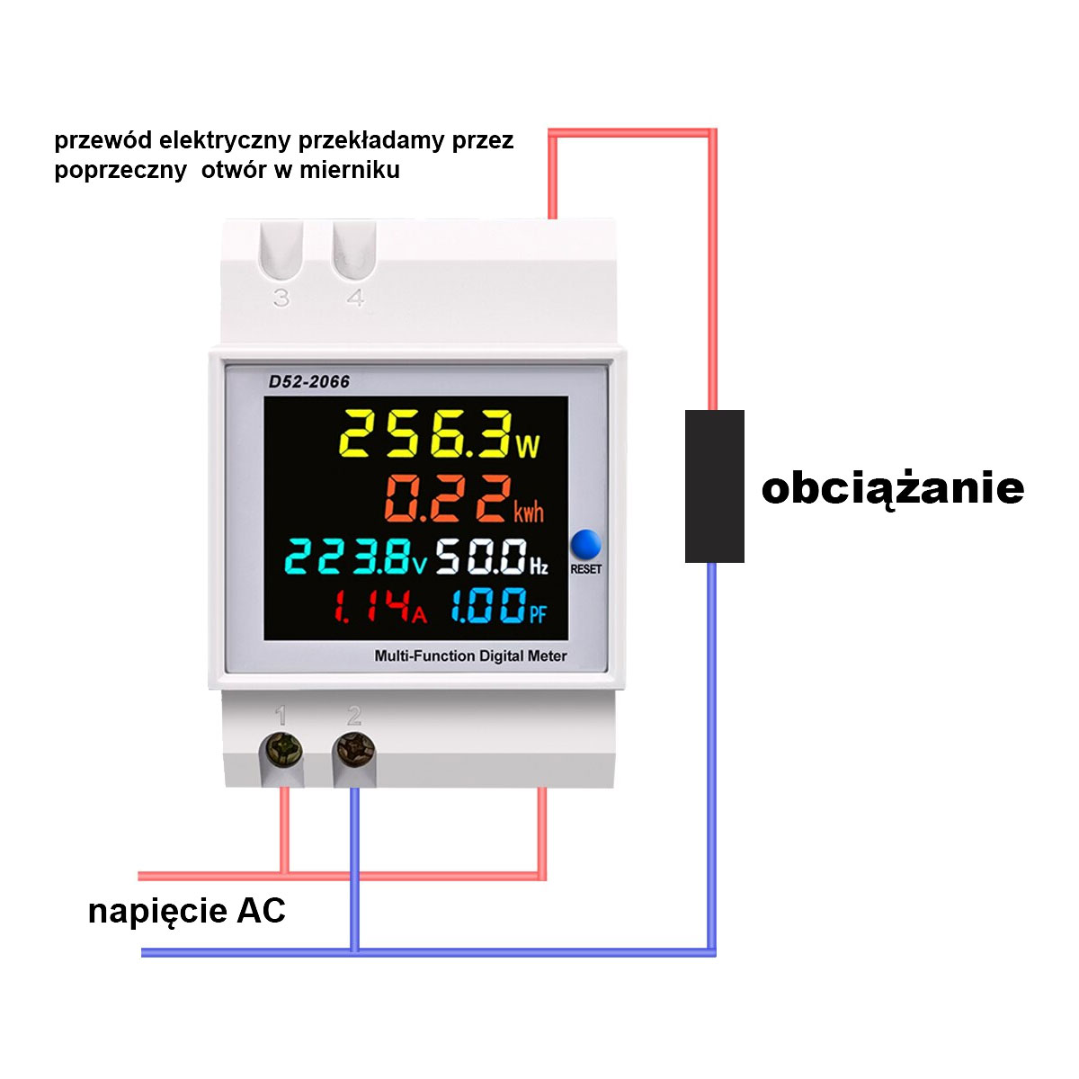 Miernik wielofunkcyjny AC 40V-300V 100A na szynę DIN