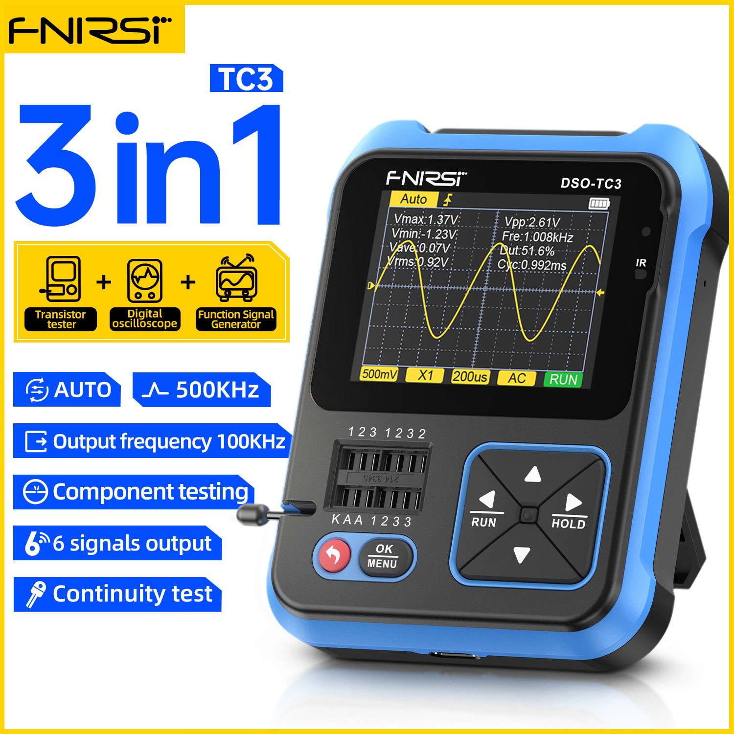 Fnirsi DSO-TC3 tester LCR + oscyloskop cyfrowy + generator