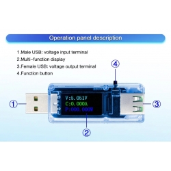 U65-T miernik napięcia i prądu portu USB 3,6V-30V 6A transparentny