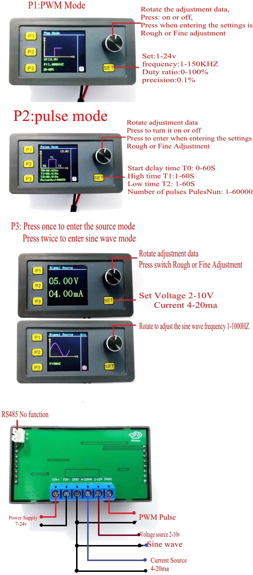 zadajnik, kalibrator napięcia, prądu, impulsów, PWM i sinusoidy ELEK-214 ELEK214