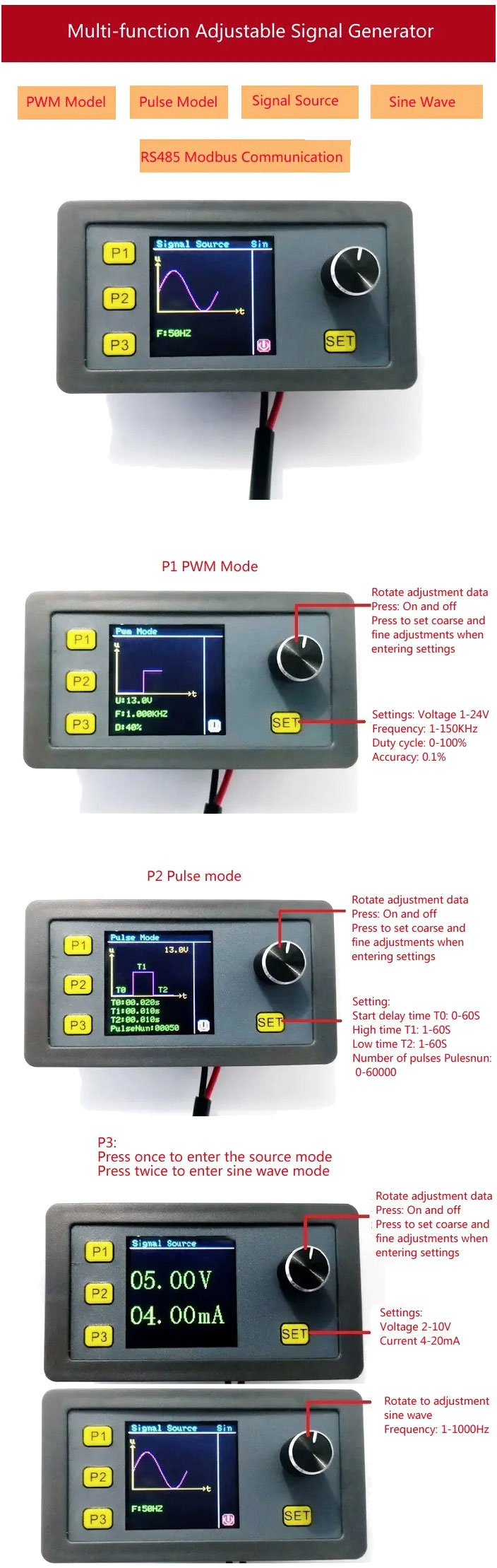 zadajnik, kalibrator napięcia, prądu, impulsów, PWM i sinusoidy ELEK-214 ELEK214