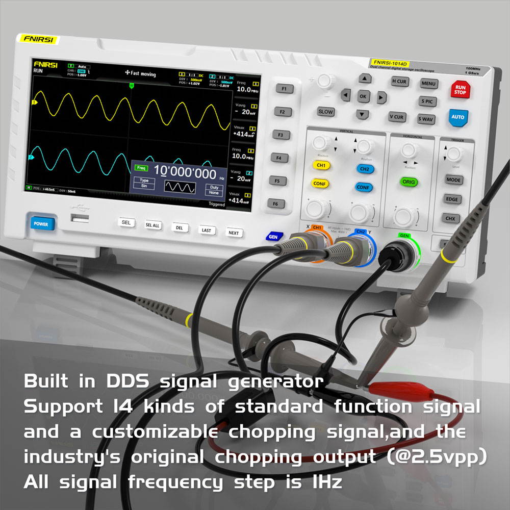 Fnirsi 1014D przenośny oscyloskop cyfrowy 2x100MHz z generatorem funkcyjnym DDS