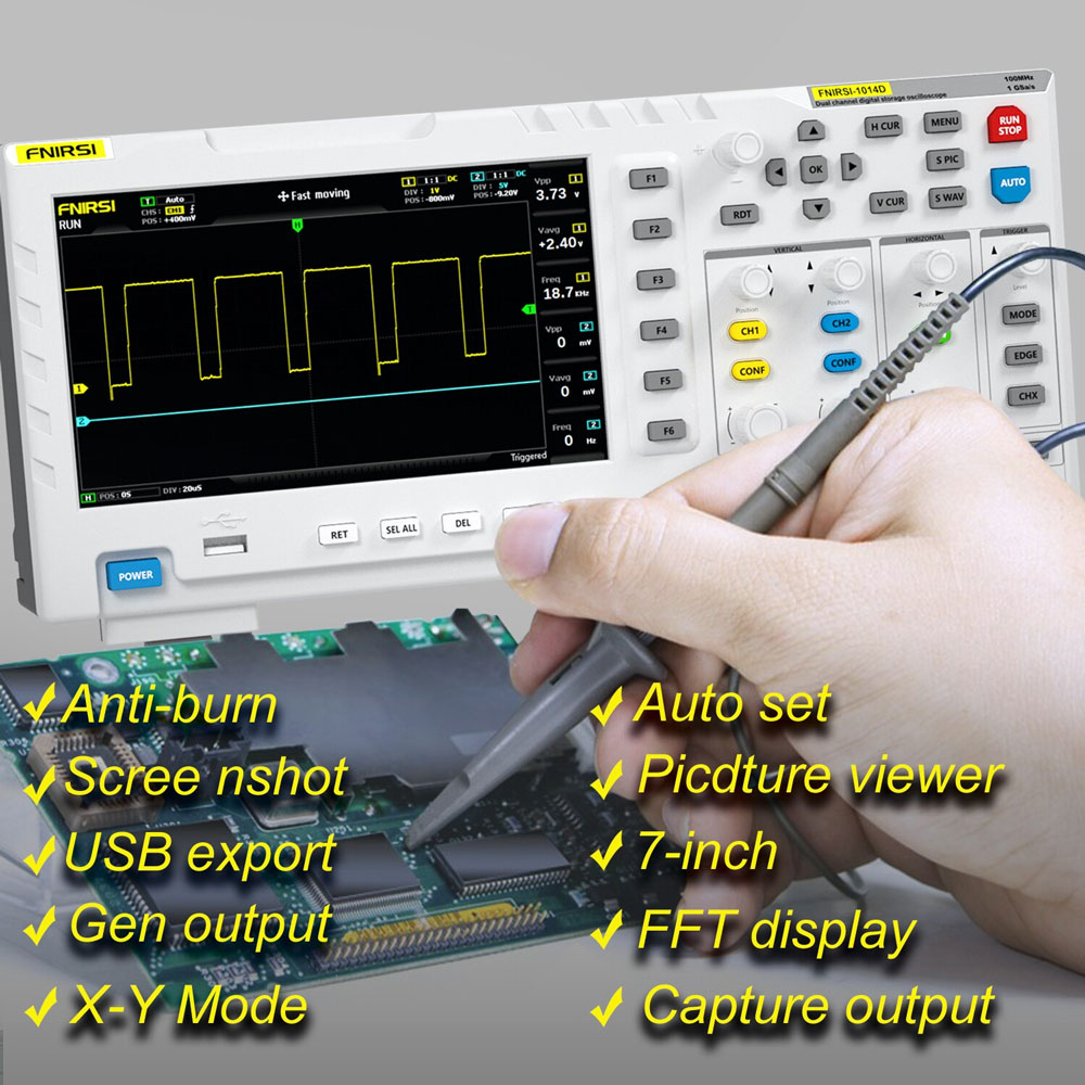 Fnirsi 1014D przenośny oscyloskop cyfrowy 2x100MHz z generatorem funkcyjnym DDS