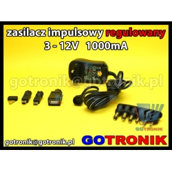 Zasilacz stabilizowany regulowany DC 3-12V 1000mA