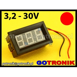 Woltomierz panelowy cyfrowy LED 3,2-30V CZERWONY obudowa