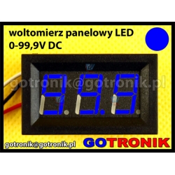 Woltomierz panelowy cyfrowy LED 0-99,9V NIEBIESKI obudowa