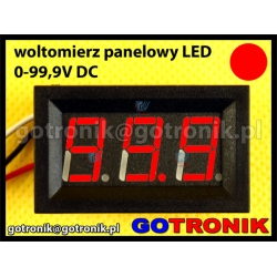 Woltomierz panelowy cyfrowy LED 0-99,9V CZERWONY obudowa