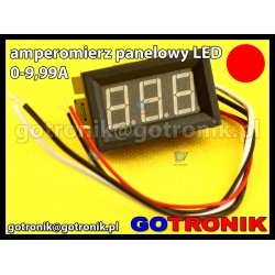 Amperomierz panelowy cyfrowy LED 0-9,99A CZERWONY obudowa