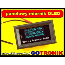 33V/3A Panelowy miernik napięcia, prądu, mocy, temperatury, czasu, energii, pojemności naładowania