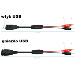 Zestaw przewodów gniazdo/wtyk USB na krokodylki 3A