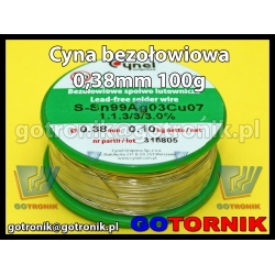 Cyna bezołowiowa 0,38mm/100g Sn99Cu0,7Ag0,3 Pb Free CYNEL 0,38mm