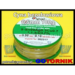 Cyna bezołowiowa 0,50mm/100g Sn99Cu0,7Ag0,3 Pb Free CYNEL 0,5mm