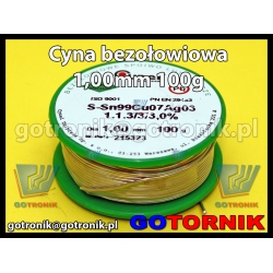 Cyna bezołowiowa 1,00mm/100g Sn99Cu0,7Ag0,3 Pb Free CYNEL 1mm