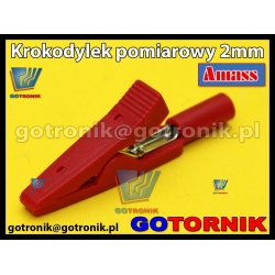 Krokodylek 2mm do przewodów miernika CZERWONY