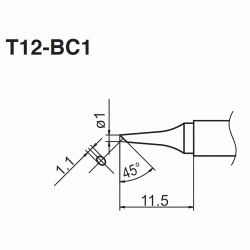 T12-BC1 grot fi 1mm ścięty 45°