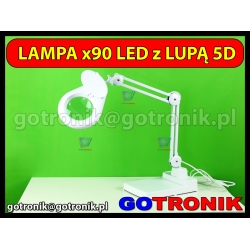 Lampa z lupą 5D (5 dioptrii) 90LED z podstawą na blat