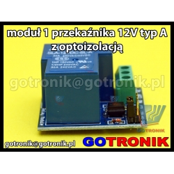 Moduł 1 przekaźnika 12V typ A z optoizolacją