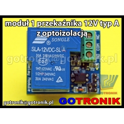 Moduł 1 przekaźnika 12V typ A z optoizolacją