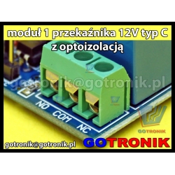 Moduł 1 przekaźnika 12V typ C z optoizolacją