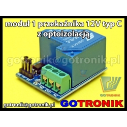 Moduł 1 przekaźnika 12V typ C z optoizolacją