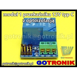 Moduł 1 przekaźnika 12V typ C z optoizolacją