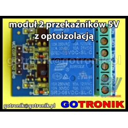 Moduł 2 przekaźników 5V z optoizolacją