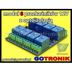 Moduł 8 przekaźników 12V z optoizolacją