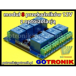 Moduł 8 przekaźników 12V z optoizolacją