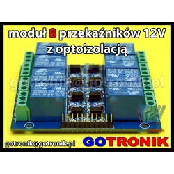 Moduł 8 przekaźników 12V z optoizolacją