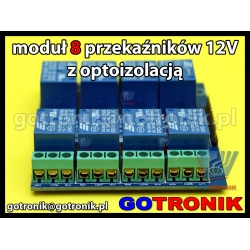 Moduł 8 przekaźników 12V z optoizolacją