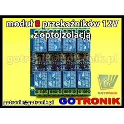Moduł 8 przekaźników 12V z optoizolacją