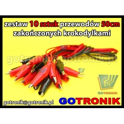 Zestaw 10 sztuk przewodów krokodyl-krokodyl 50cm