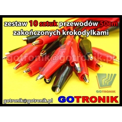 Zestaw 10 sztuk przewodów krokodyl-krokodyl 50cm