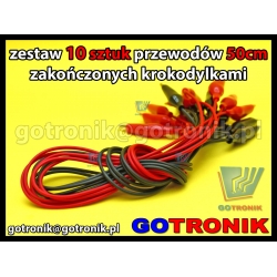 Zestaw 10 sztuk przewodów krokodyl-krokodyl 50cm