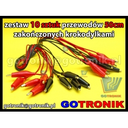 Zestaw 10 sztuk przewodów krokodyl-krokodyl 50cm