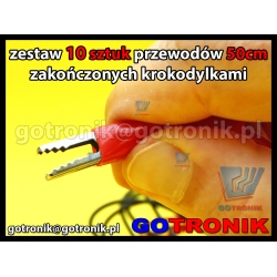 Zestaw 10 sztuk przewodów krokodyl-krokodyl 50cm